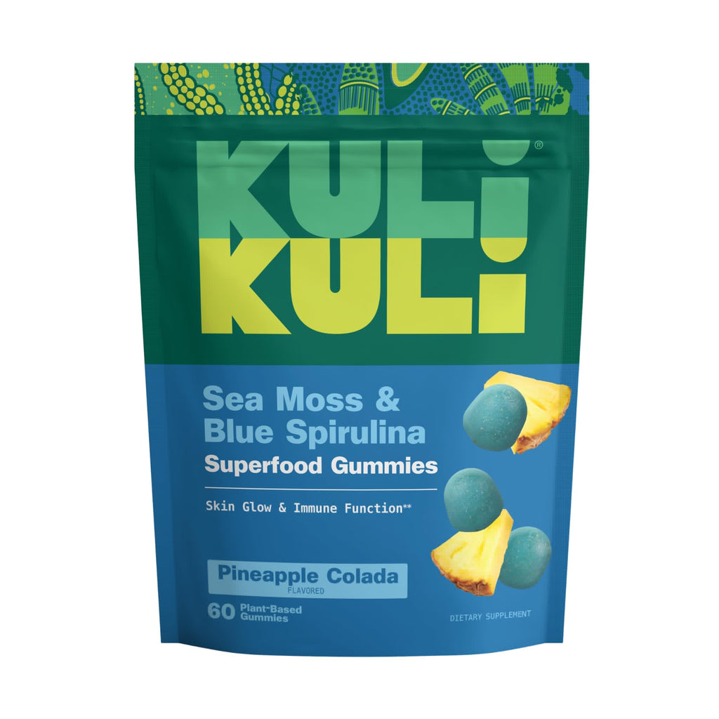 Kuli Kuli Sea Moss & Blue Spirulina Superfood Gummies - Pineapple Colada Flavor, 60 Count - Plant-Based Irish Sea Moss with Baobab & Vitamin C for Skin Glow, Immune Support & Collagen (1 Month Supply) - TrustMedUSA