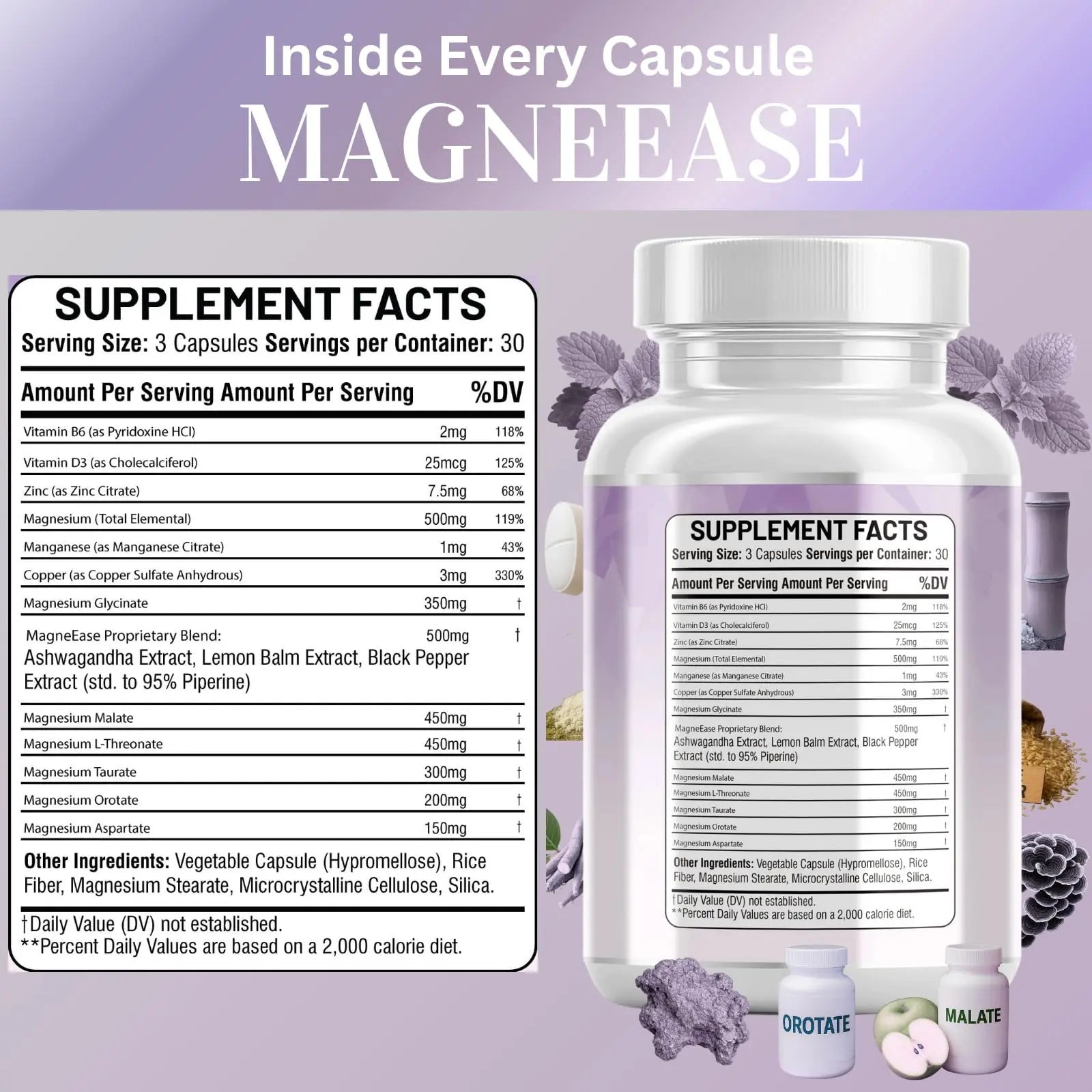 Kun Shafi Magnesium Complex with Magnesium Glycinate Malate, L-Threonate, Taurate, Orotate, Zinc,Aspartate, Copper Manganese & Vitamin D3 B6 Complex - 1Pack - TrustMedUSA