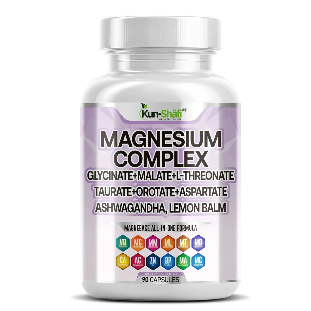 Kun Shafi Magnesium Complex with Magnesium Glycinate Malate, L-Threonate, Taurate, Orotate, Zinc,Aspartate, Copper Manganese & Vitamin D3 B6 Complex - 1Pack - TrustMedUSA