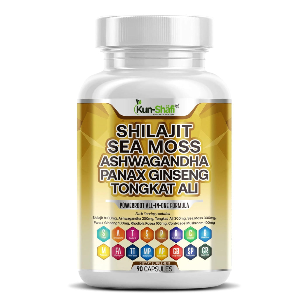 Kun Shafi Shilajit Complex – Sea Moss, Tongkat Ali, Ashwagandha, Ginseng, Zinc, CoQ10, PQQ & Magnesium – Fulvic Acid Capsules for Energy, Vitality & Performance with Panax Cordyceps – 90 Capsules - TrustMedUSA