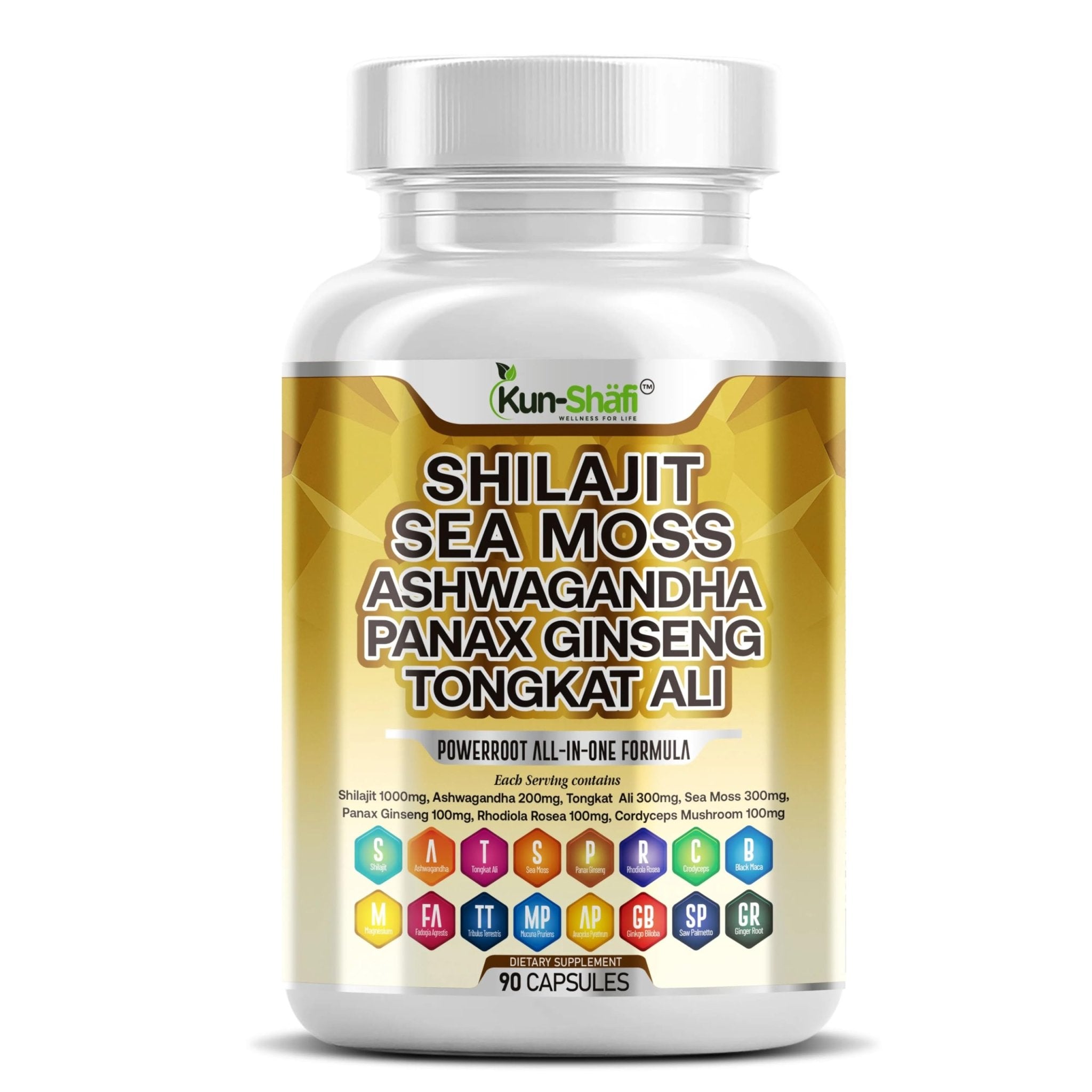 Kun Shafi Shilajit Complex – Sea Moss, Tongkat Ali, Ashwagandha, Ginseng, Zinc, CoQ10, PQQ & Magnesium – Fulvic Acid Capsules for Energy, Vitality & Performance with Panax Cordyceps – 90 Capsules - TrustMedUSA