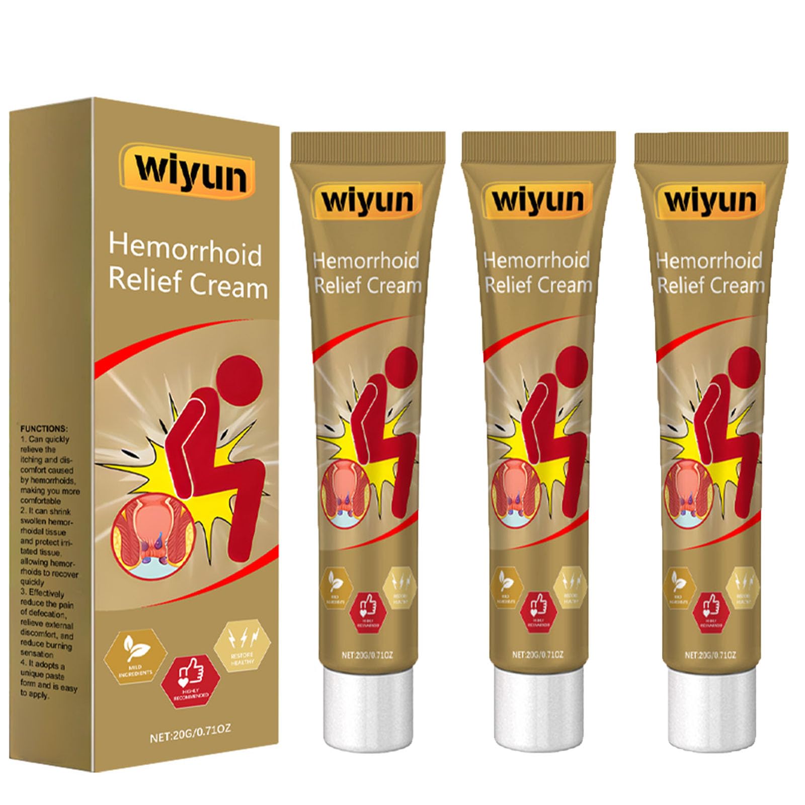 KUNLEN Herbal Hemorrhoids Cream, Chinese Hemorrhoid Creams, Body Care Cream for Men and Women (3pcs) - TrustMedUSA