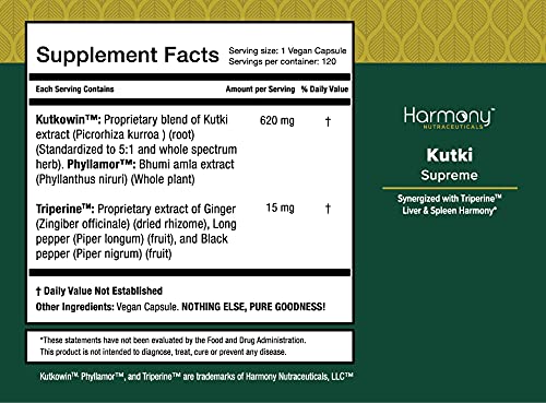 Kutki Supreme - Harmony Nutraceuticals Ayurvedic Medicine for Healthy Skin, Immune and Respiratory Systems - 120 Vegan Organic Capsules - TrustMedUSA