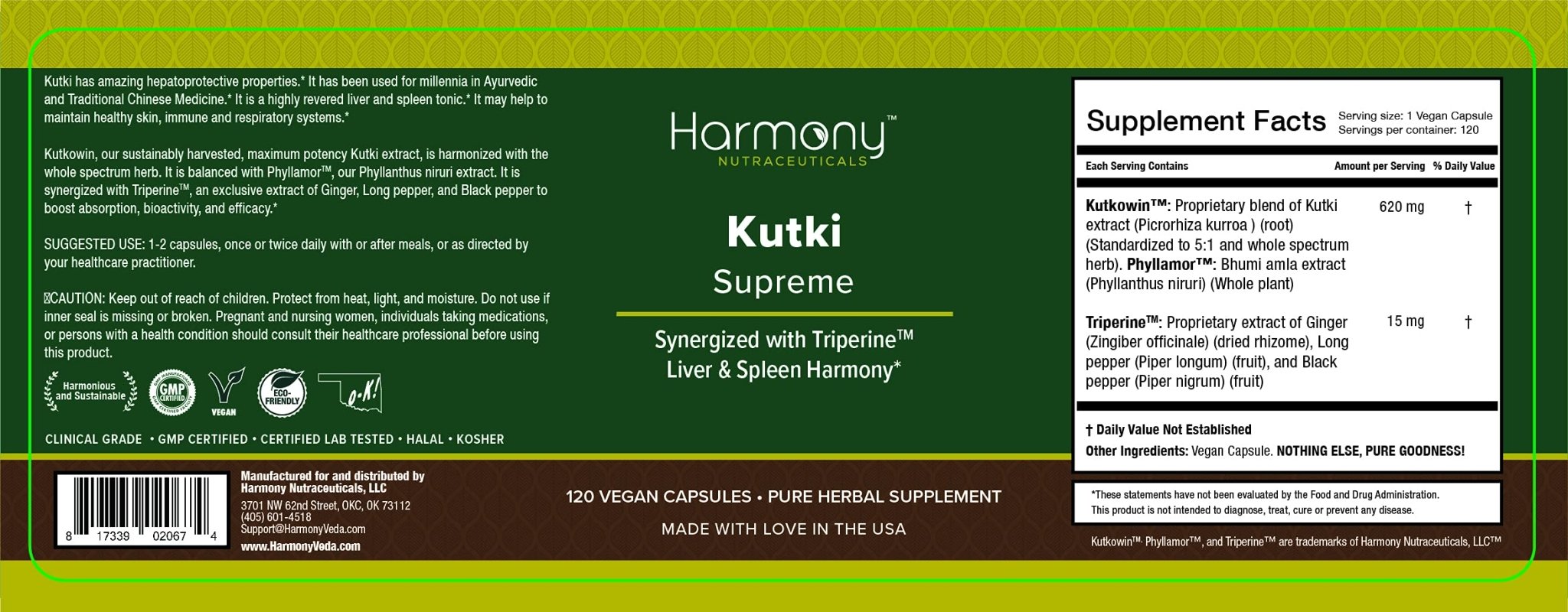 Kutki Supreme - Harmony Nutraceuticals Ayurvedic Medicine for Healthy Skin, Immune and Respiratory Systems - 120 Vegan Organic Capsules - TrustMedUSA
