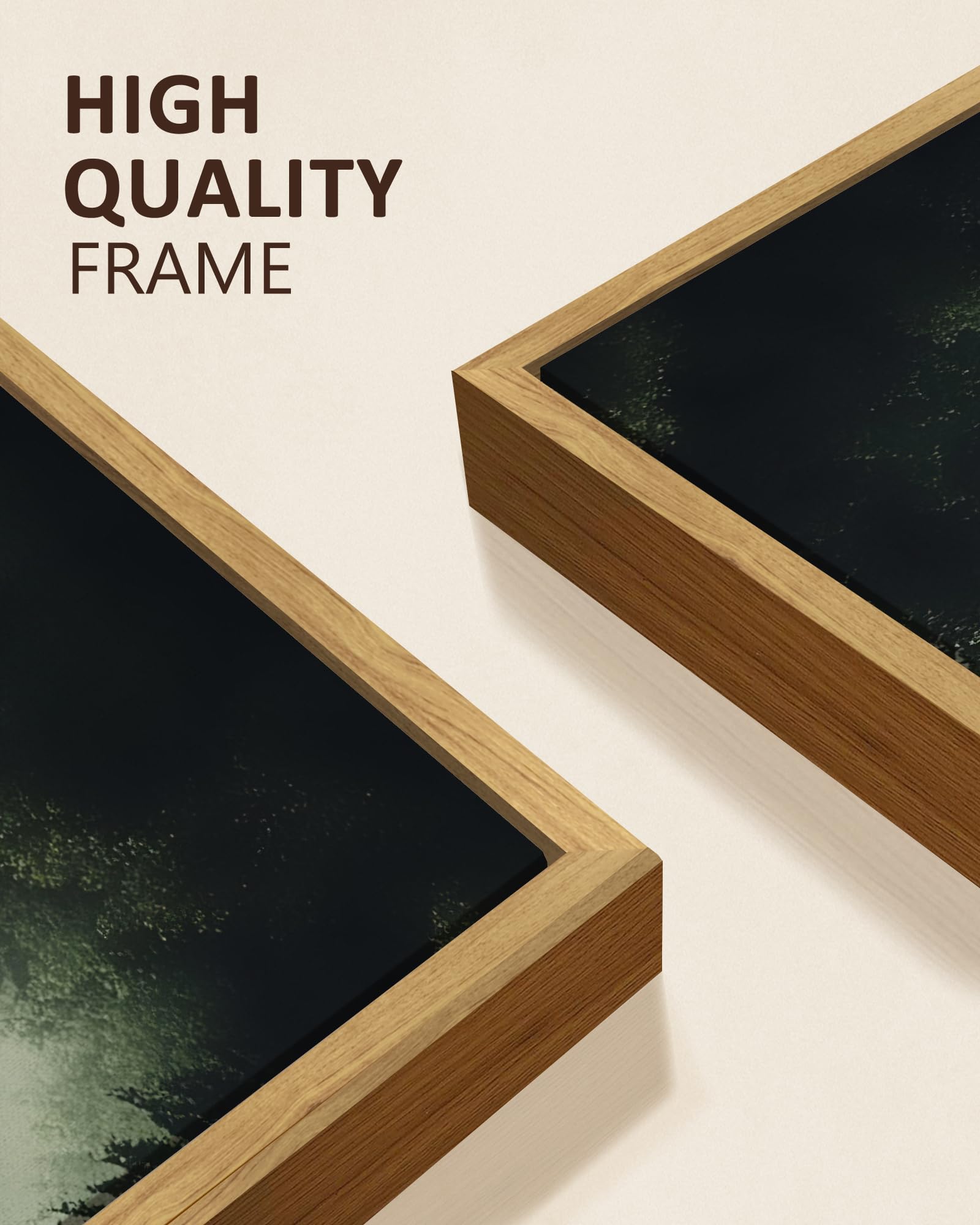 KUVIOKE Morden Green Fog Pine Tree Framed Canvas Wall Art Nature Nordic Forests Artwork Painting Bedroom Decor 12x16in (Natural Framed) - TrustMedUSA