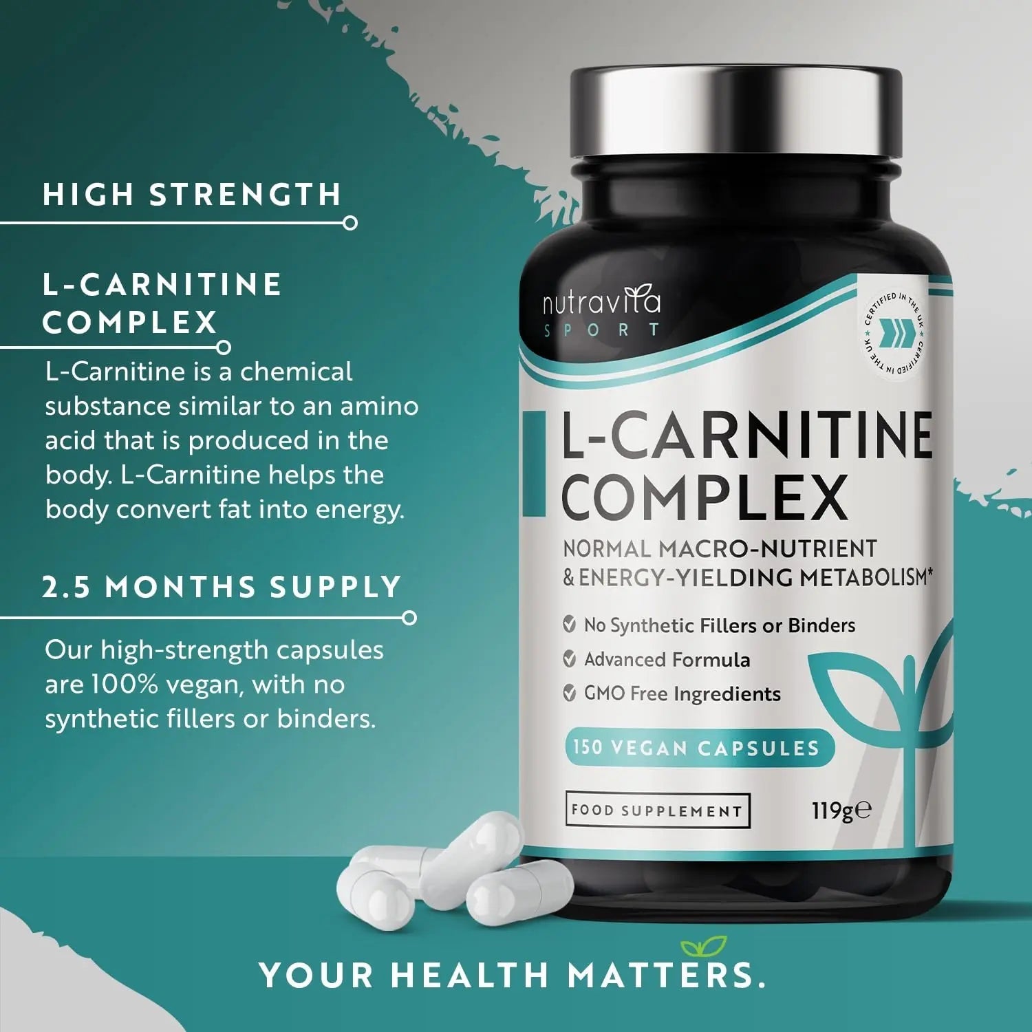 L-Carnitine Complex - High Strength Capsules with Added Riboflavin, Biotin, Chromium - TrustMedUSA