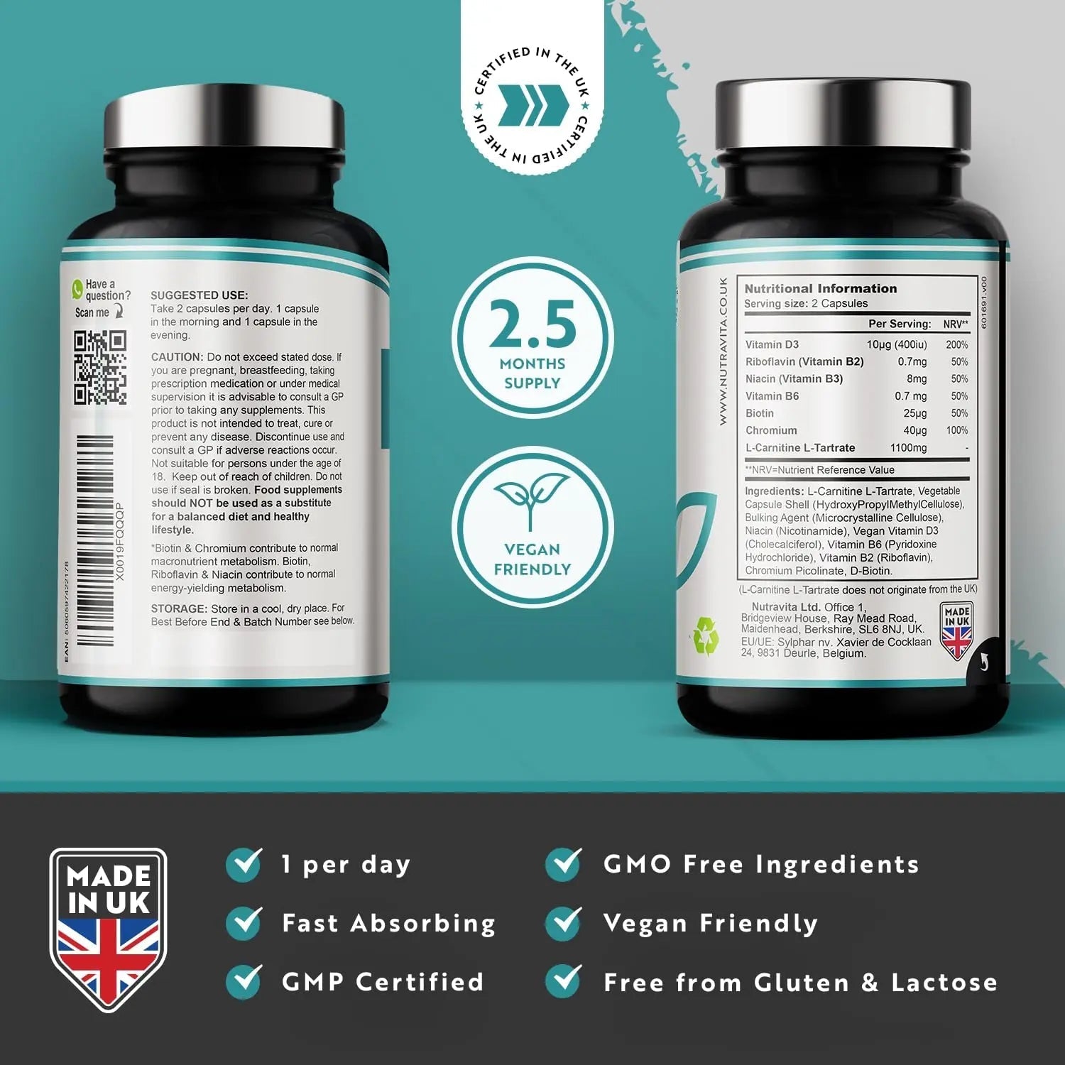 L-Carnitine Complex - High Strength Capsules with Added Riboflavin, Biotin, Chromium - TrustMedUSA
