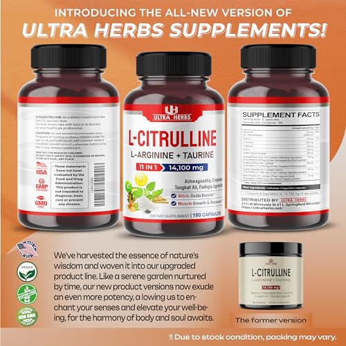 L-Citrulline 14,100 mg 11 in 1 with L-Arginine + Taurine, Ashwagandha, Creatine, Tongkat Ali - Maple Wellness Supplements