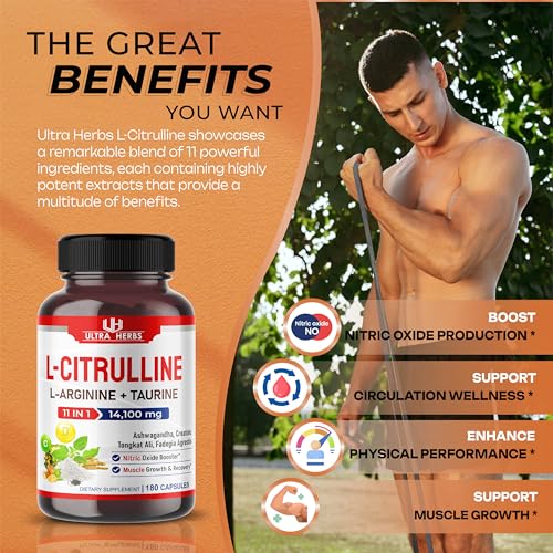 L-Citrulline 14,100 mg 11 in 1 with L-Arginine + Taurine, Ashwagandha, Creatine, Tongkat Ali - Maple Wellness Supplements