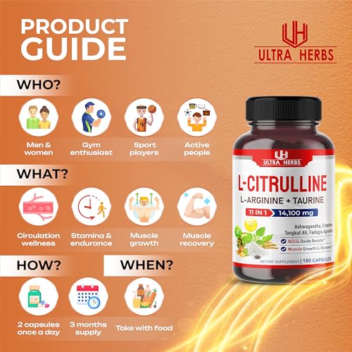 L-Citrulline 14,100 mg 11 in 1 with L-Arginine + Taurine, Ashwagandha, Creatine, Tongkat Ali - Maple Wellness Supplements