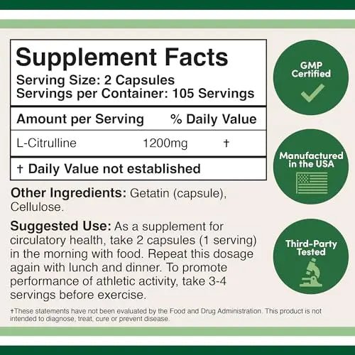 L Citrulline Capsules 1,200mg Per Serving, 210 Count (L-Citrulline Increases Levels - TrustMedUSA