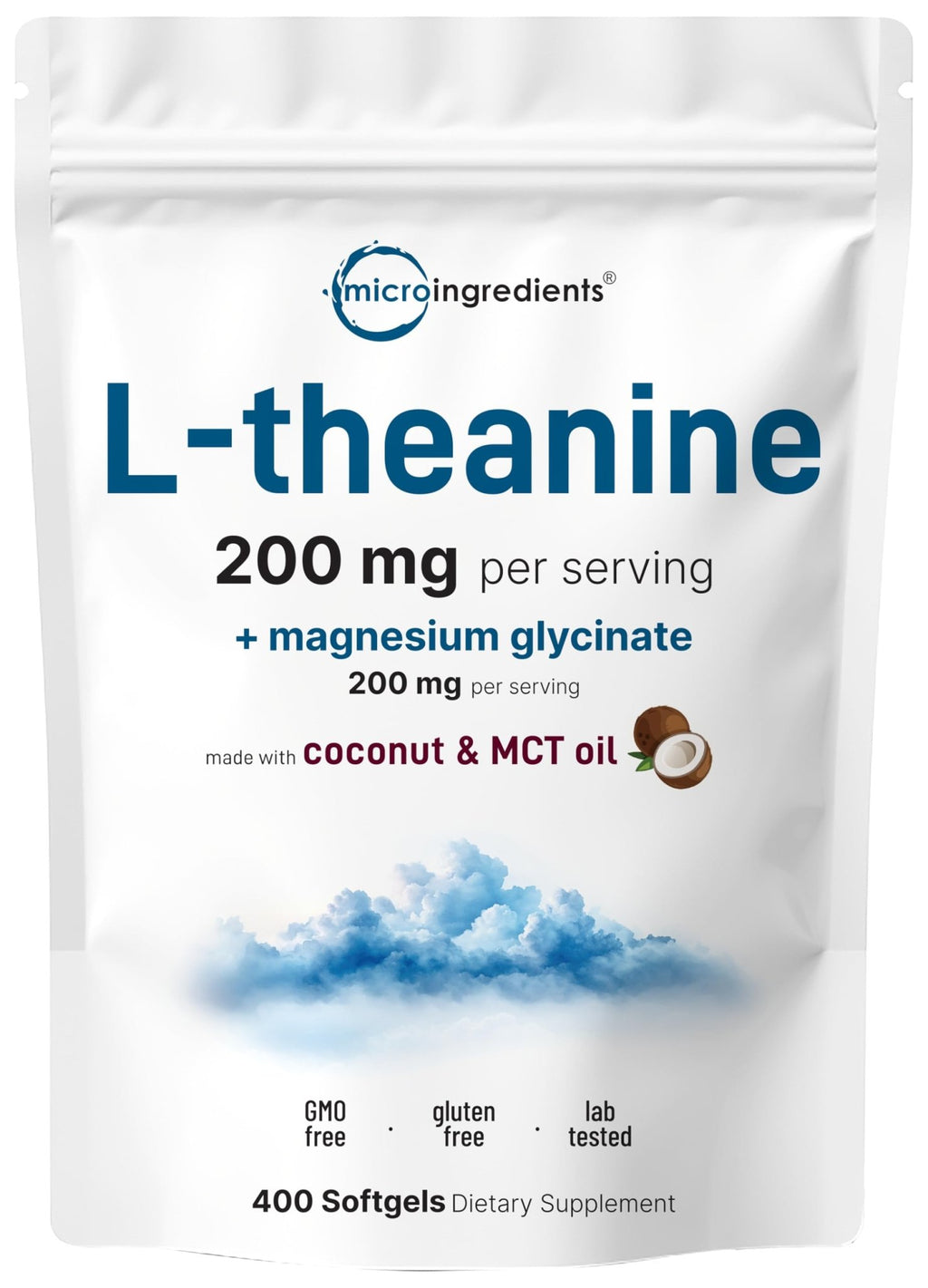 L-Theanine 200mg with Magnesium Glycinate, 400 Coconut MCT Oil Softgels | 2-in-1 Amino Acid & Mineral Complex | Gentle Care All Day & Night - TrustMedUSA