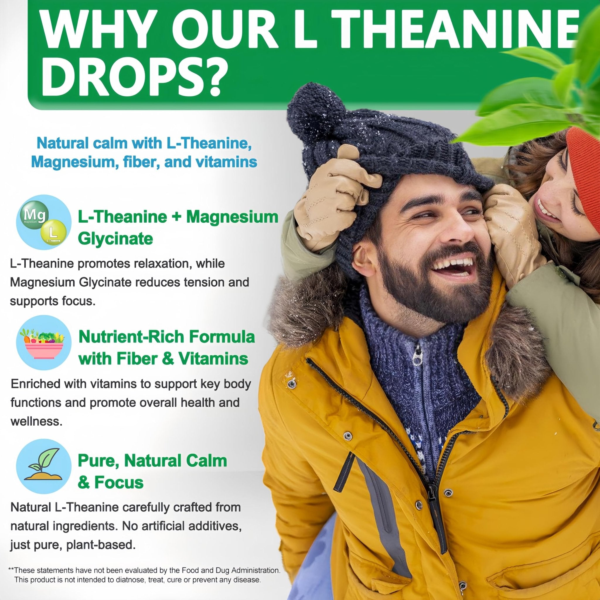 L Theanine Drops, Liquid L-Theanine Supplement 200mg w/Magnesium Glycinate,Vitamins,Fiber for Relaxation,Sleep,Digestion, Calm,High Absorption Mood Support for Adults & Kids,Plant Based,Non-GMO - TrustMedUSA
