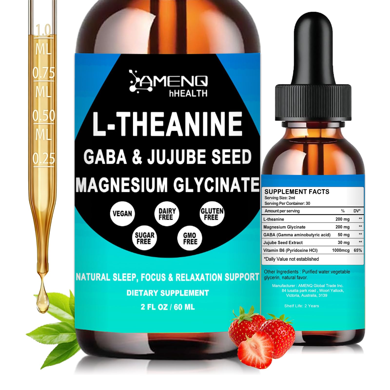 L Theanine Liquid Drops - Double Strength L-Theanine 200mg for Adults & Kids, Fast Absorption Gaba L-Theanine Supplements w. Magnesium & Jujube Seed for Nerve & Sleep, Relaxation & Mood Support丨Vegan - TrustMedUSA