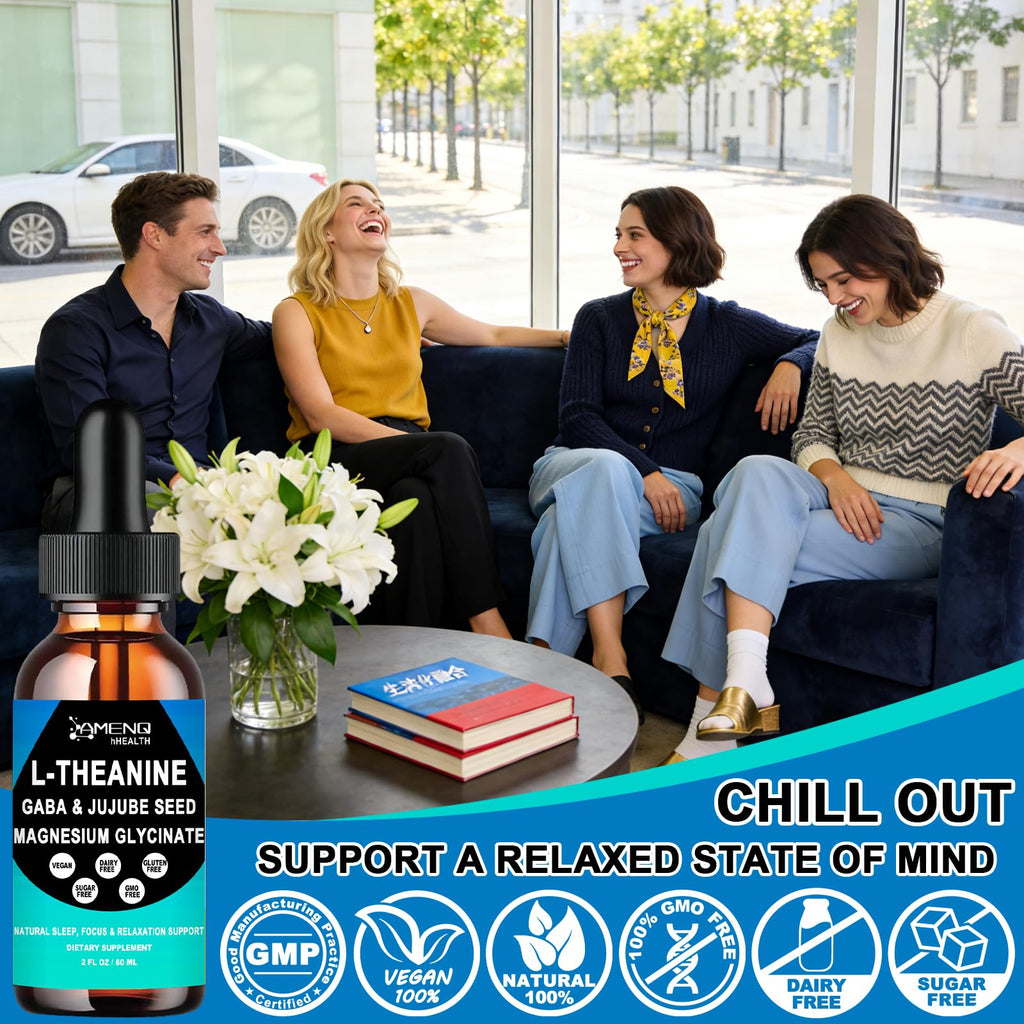 L Theanine Liquid Drops - Double Strength L-Theanine 200mg for Adults & Kids, Fast Absorption Gaba L-Theanine Supplements w. Magnesium & Jujube Seed for Nerve & Sleep, Relaxation & Mood Support丨Vegan - TrustMedUSA