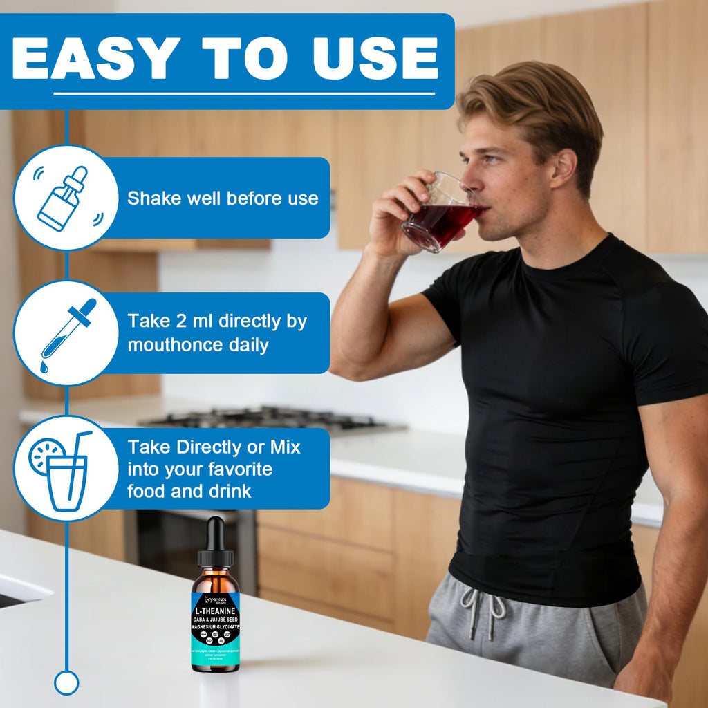 L Theanine Liquid Drops - Double Strength L-Theanine 200mg for Adults & Kids, Fast Absorption Gaba L-Theanine Supplements w. Magnesium & Jujube Seed for Nerve & Sleep, Relaxation & Mood Support丨Vegan - TrustMedUSA