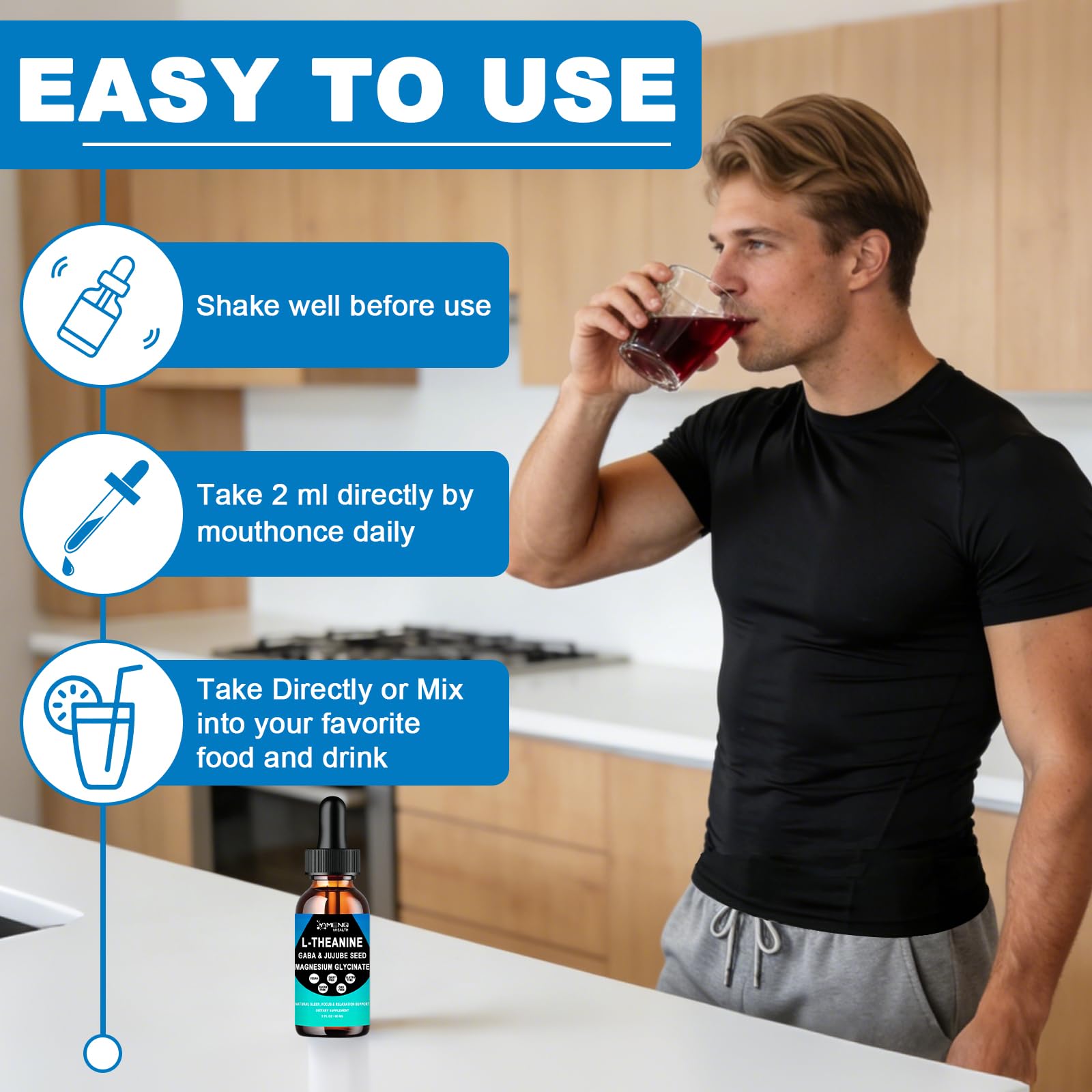 L Theanine Liquid Drops - Double Strength L-Theanine 200mg for Adults & Kids, Fast Absorption Gaba L-Theanine Supplements w. Magnesium & Jujube Seed for Nerve & Sleep, Relaxation & Mood Support丨Vegan - TrustMedUSA