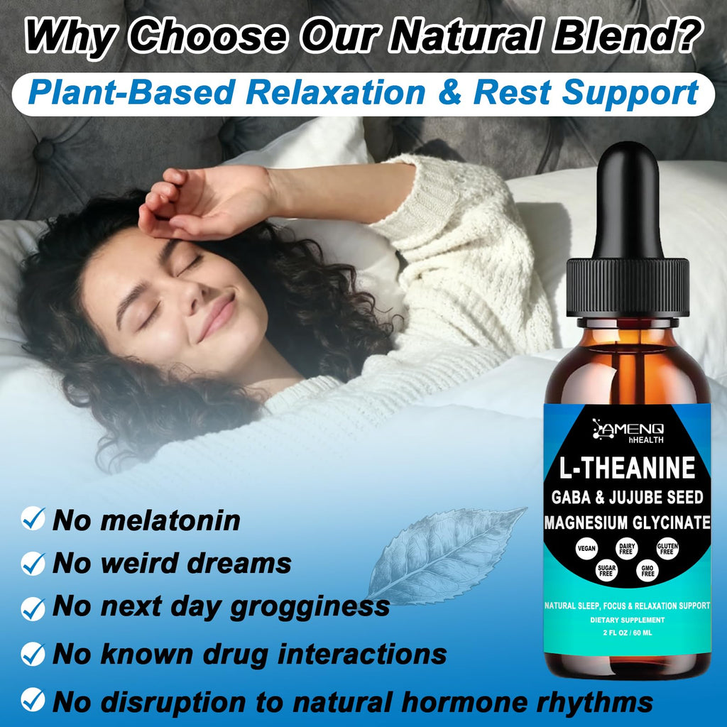 L Theanine Liquid Drops - Double Strength L-Theanine 200mg for Adults & Kids, Fast Absorption Gaba L-Theanine Supplements w. Magnesium & Jujube Seed for Nerve & Sleep, Relaxation & Mood Support丨Vegan - TrustMedUSA