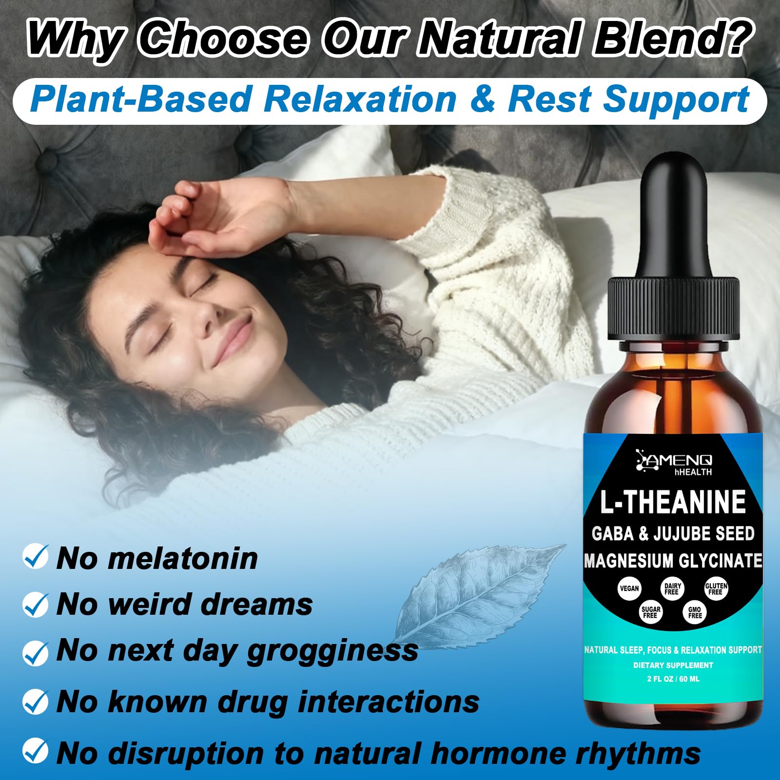 L Theanine Liquid Drops - Double Strength L-Theanine 200mg for Adults & Kids, Fast Absorption Gaba L-Theanine Supplements w. Magnesium & Jujube Seed for Nerve & Sleep, Relaxation & Mood Support丨Vegan - TrustMedUSA