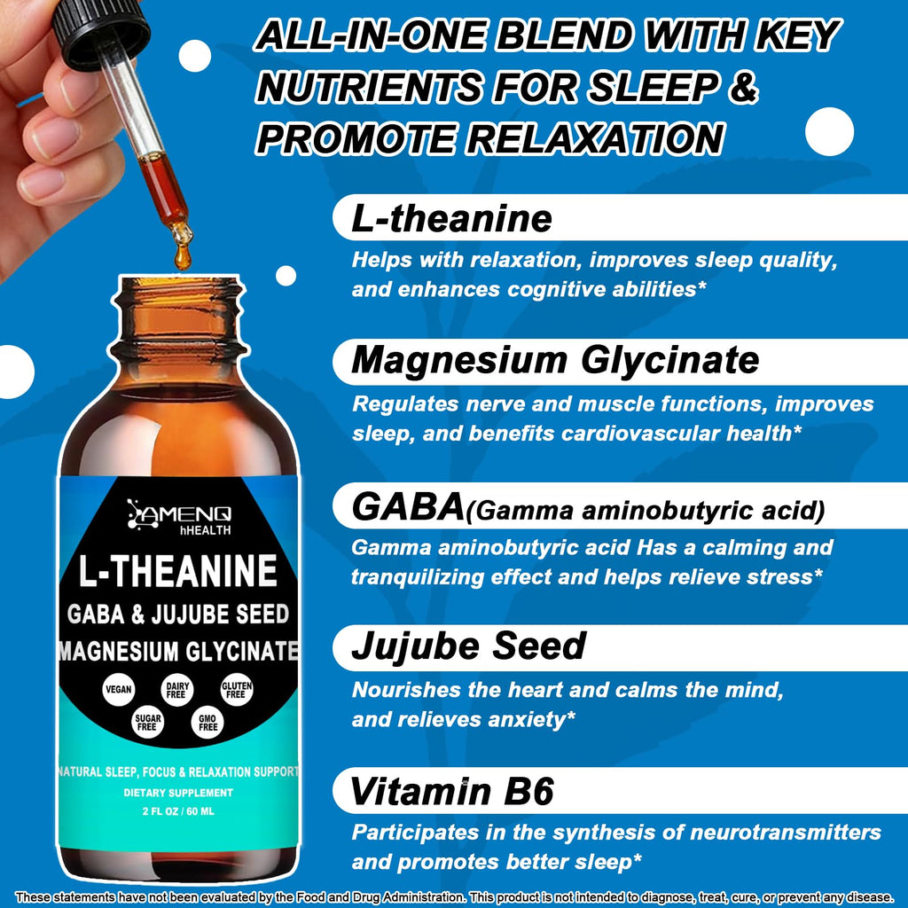 L Theanine Liquid Drops - Double Strength L-Theanine 200mg for Adults & Kids, Fast Absorption Gaba L-Theanine Supplements w. Magnesium & Jujube Seed for Nerve & Sleep, Relaxation & Mood Support丨Vegan - TrustMedUSA