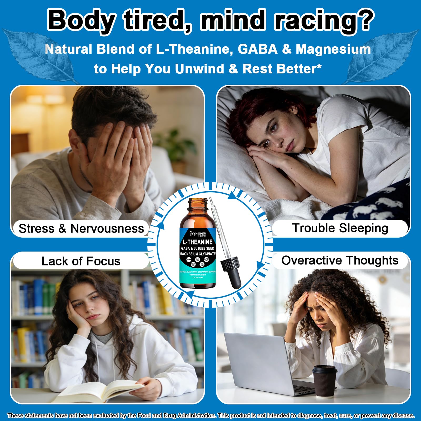 L Theanine Liquid Drops - Double Strength L-Theanine 200mg for Adults & Kids, Fast Absorption Gaba L-Theanine Supplements w. Magnesium & Jujube Seed for Nerve & Sleep, Relaxation & Mood Support丨Vegan - TrustMedUSA