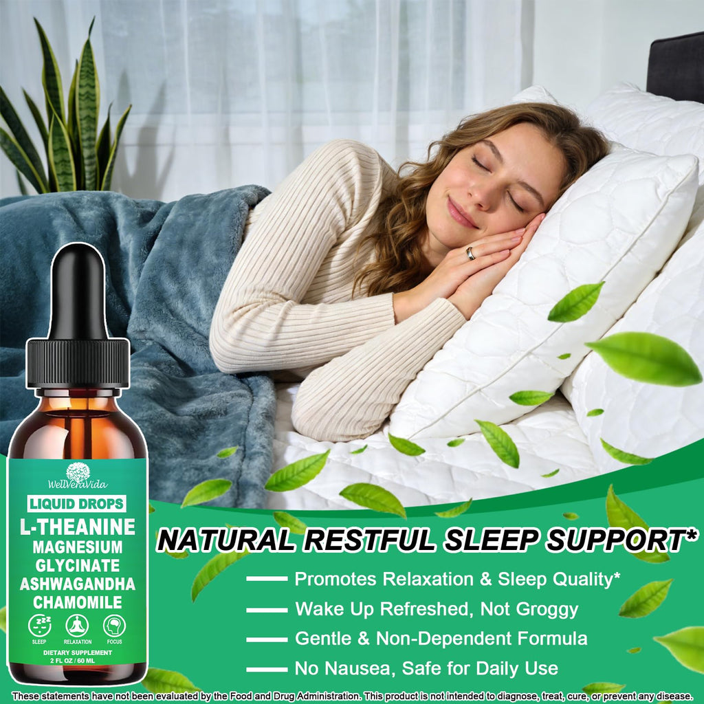 L theanine Liquid Drops, Theanine Supplement With Magnesium Glycinate & Ashwagandha for Sleep, Relaxation & Focus Support, High Absorption Liquid L Theanine 200mg for Adults & Kids丨Vegan, Non-GMO, 2oz - TrustMedUSA