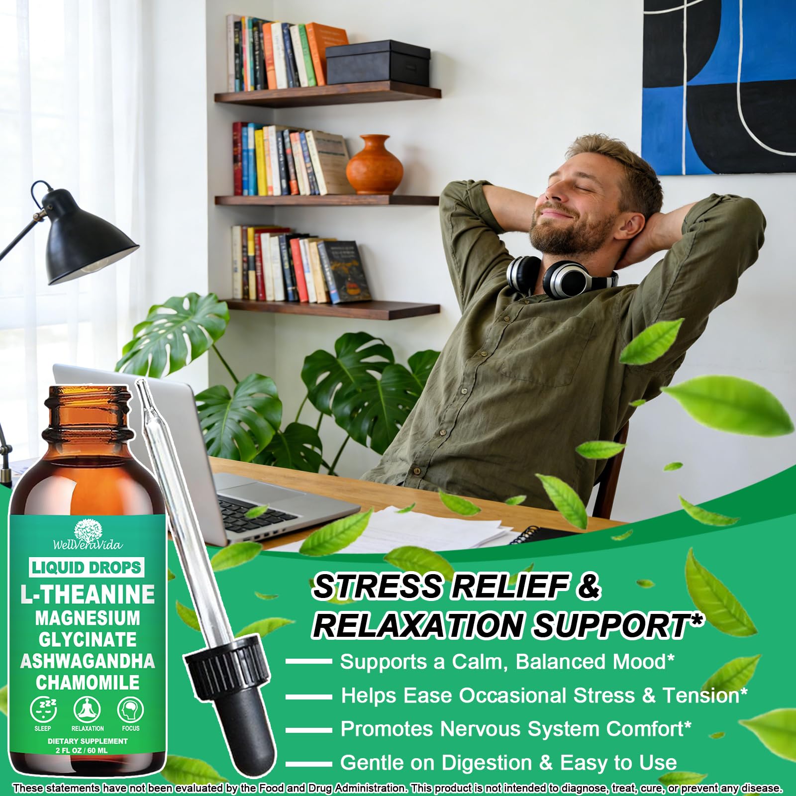 L theanine Liquid Drops, Theanine Supplement With Magnesium Glycinate & Ashwagandha for Sleep, Relaxation & Focus Support, High Absorption Liquid L Theanine 200mg for Adults & Kids丨Vegan, Non-GMO, 2oz - TrustMedUSA