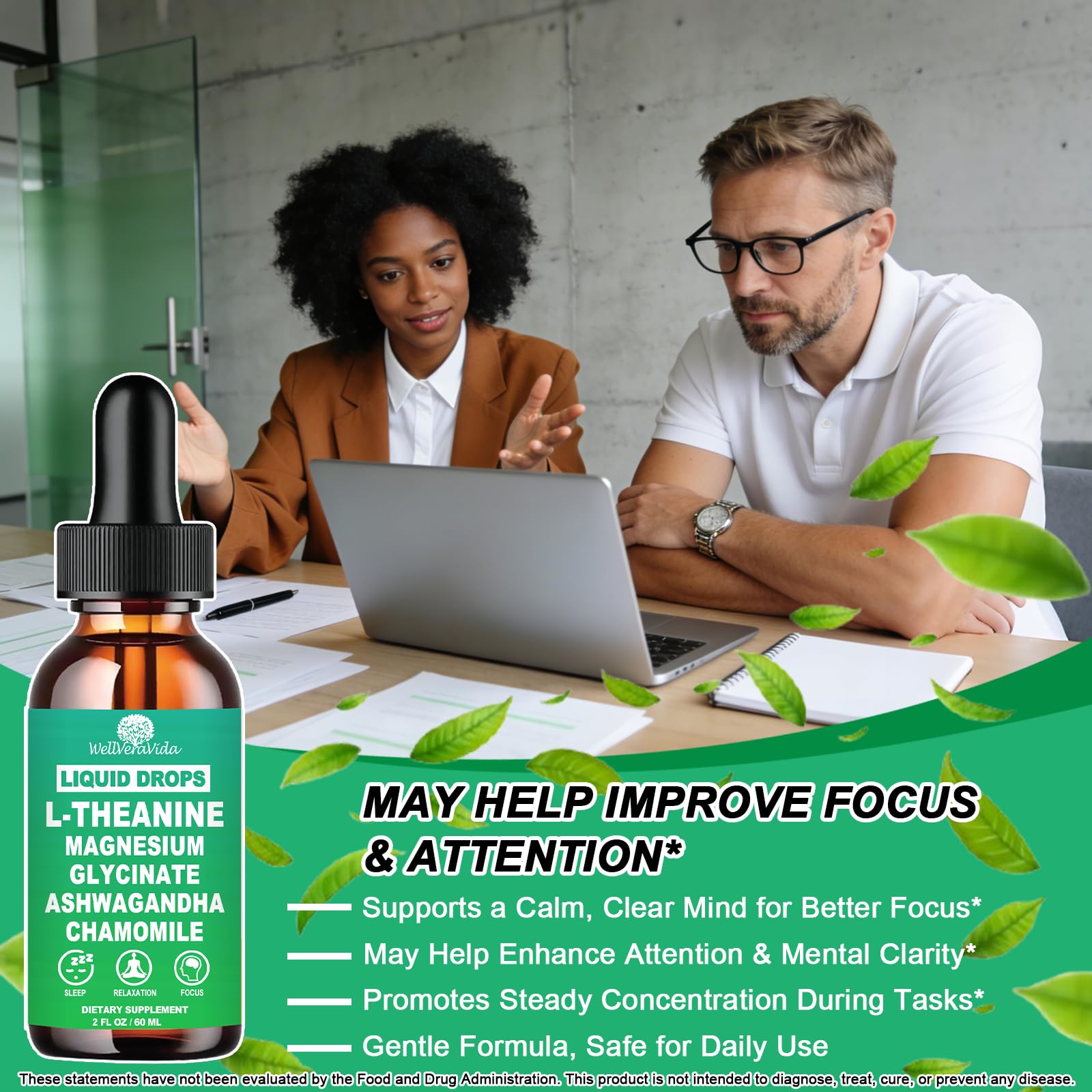 L theanine Liquid Drops, Theanine Supplement With Magnesium Glycinate & Ashwagandha for Sleep, Relaxation & Focus Support, High Absorption Liquid L Theanine 200mg for Adults & Kids丨Vegan, Non-GMO, 2oz - TrustMedUSA