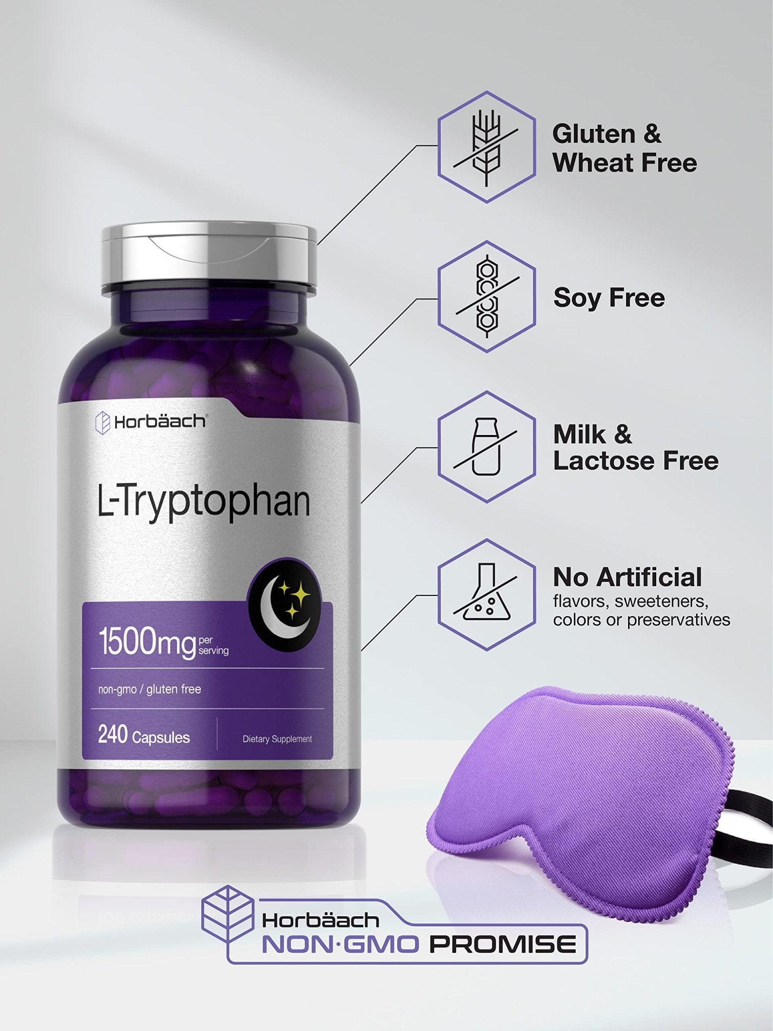 L Tryptophan 1500mg Capsules | 240 Count | Nighttime Formula | Non-GMO, Gluten Free - TrustMedUSA