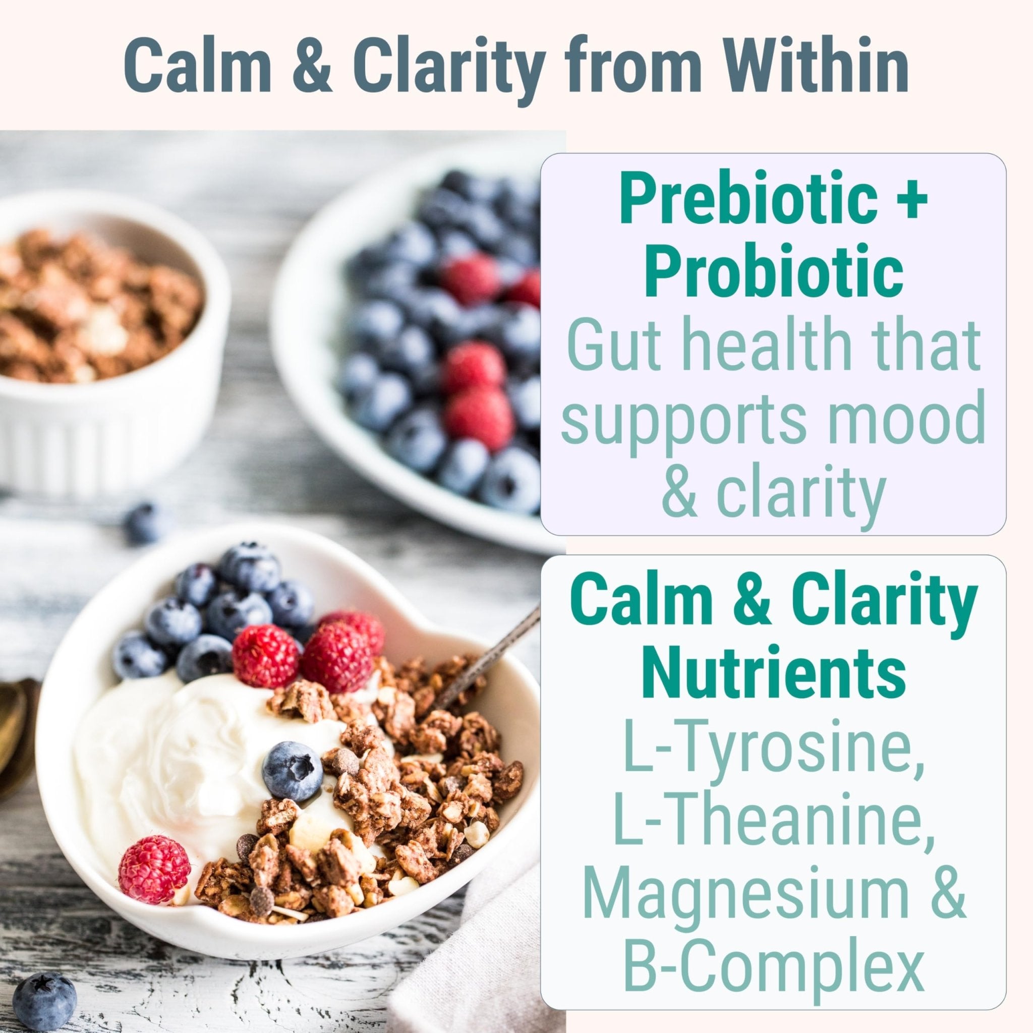 L-Tyrosine L-Theanine Methylated Vitamin B Complex Magnesium Glycinate Probiotic Fiber for Kids Adults Men Women w. Chicory Root Inulin 5-MTHF B12 P5P B6 B9 B5 B3 Powder Capsule Pill Supplement Alt - TrustMedUSA
