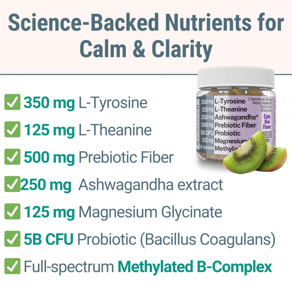 L-Tyrosine L-Theanine Methylated Vitamin B Complex Magnesium Glycinate Probiotic Fiber for Kids Adults Men Women w. Chicory Root Inulin 5-MTHF B12 P5P B6 B9 B5 B3 Powder Capsule Pill Supplement Alt - TrustMedUSA