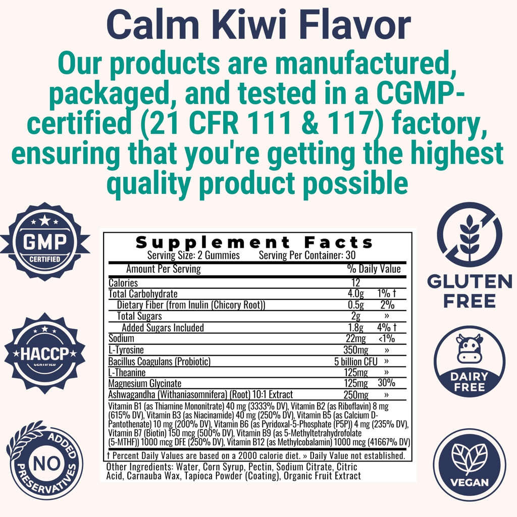 L-Tyrosine L-Theanine Methylated Vitamin B Complex Magnesium Glycinate Probiotic Fiber for Kids Adults Men Women w. Chicory Root Inulin 5-MTHF B12 P5P B6 B9 B5 B3 Powder Capsule Pill Supplement Alt - TrustMedUSA
