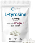 L Tyrosine Supplement 500mg with Omega-3, 360 Softgels | Duo Action Amino Acids + Omega from Flaxseed Oil 1,000mg with ALA | Heart and Mood Support | Brain Supplements for Memory and Focus | Non-GMO - TrustMedUSA