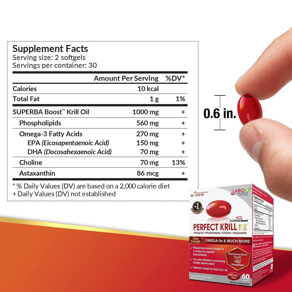 LABO Nutrition Perfect Krill EX, The Purest Ultra Strength Antarctic Krill Oil, Highest Phosph - TrustMedUSA