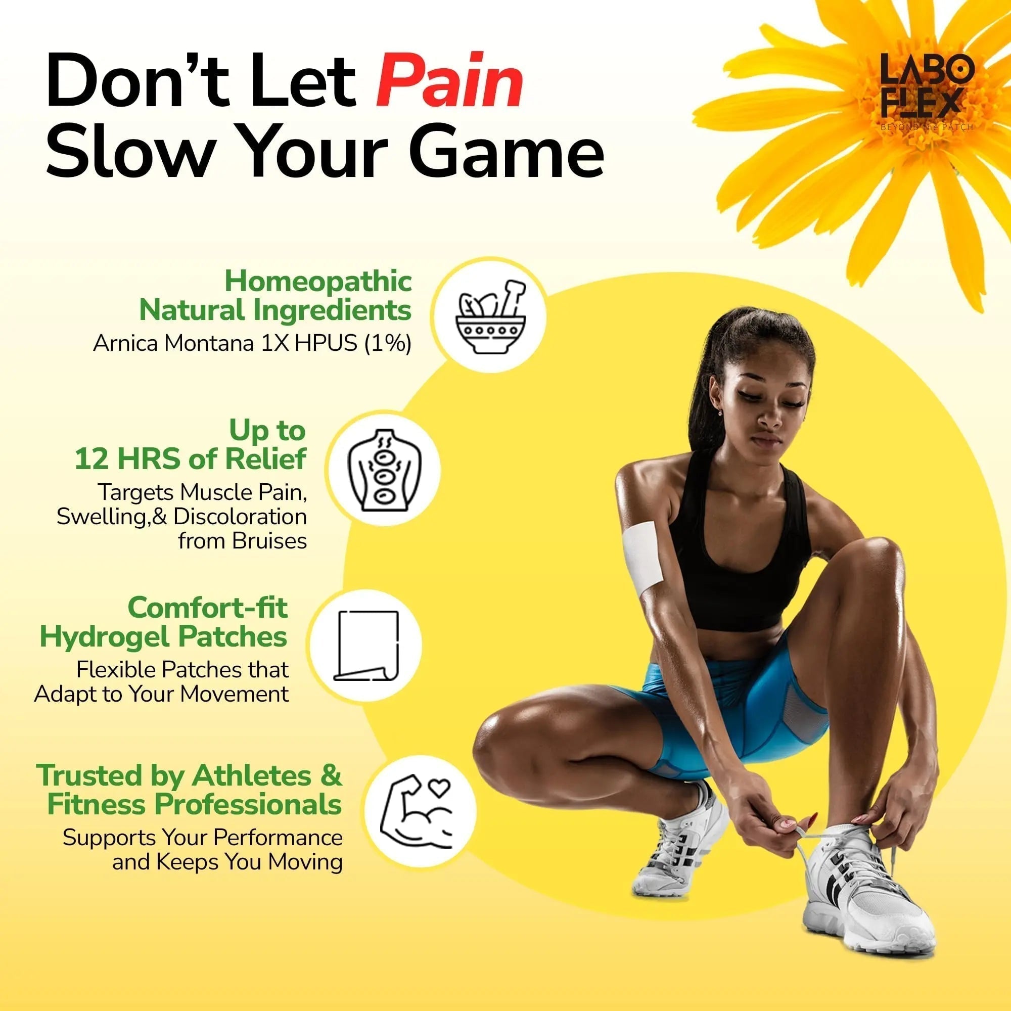 LABOFLEX Arnipatch Natural Arnica Pain Relief Hydrogel Patches – Long Lasting Relief for Muscle Soreness, Swelling, Inflammation, Stiffness & Injury on Back, Knee & Neck (Box, 10, Count) - TrustMedUSA