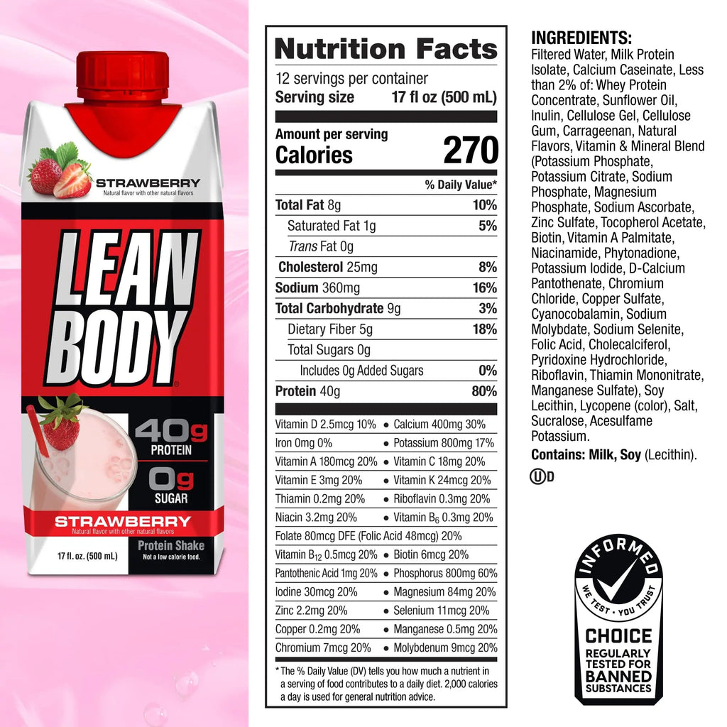 Labrada Lean Body Ready-to-Drink Strawberry Protein Shake, 40g Protein, Whey Blend - TrustMedUSA