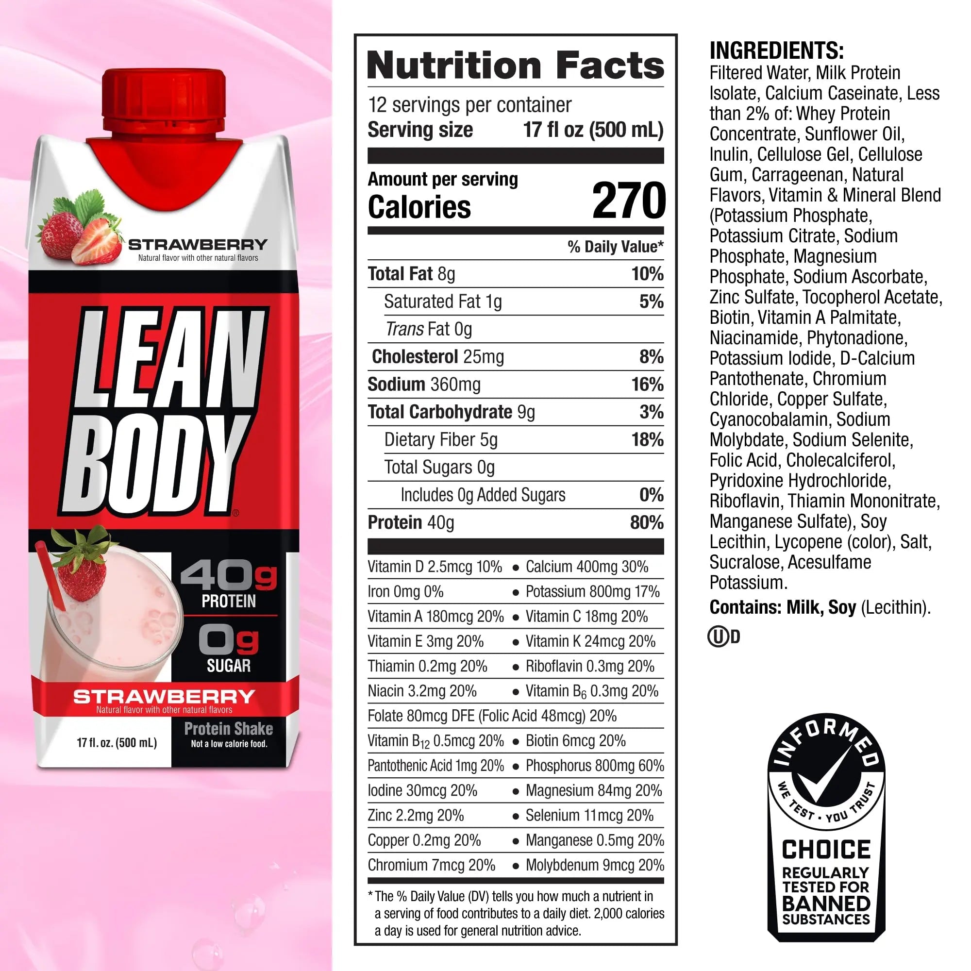 Labrada Lean Body Ready-to-Drink Strawberry Protein Shake, 40g Protein, Whey Blend - TrustMedUSA
