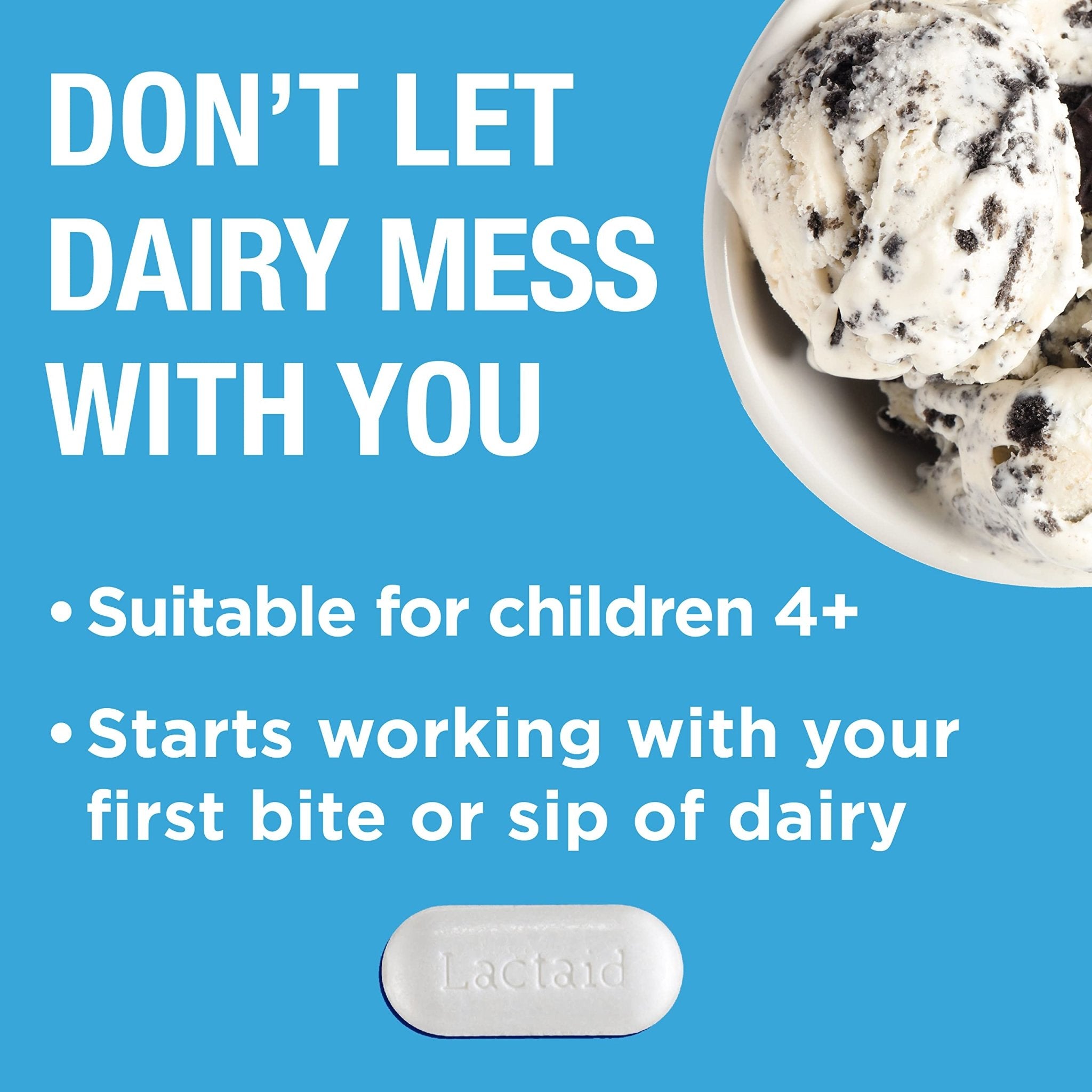 Lactaid Original Strength Lactose Intolerance Pills, 9000 FCC Natural Lactase Enzyme Dairy Relief Caplets, Helps Prevent Gas, Bloating & Diarrhea Due to Lactose Sensitivity in Adults & Kids, 120 Count - Maple Wellness Supplements