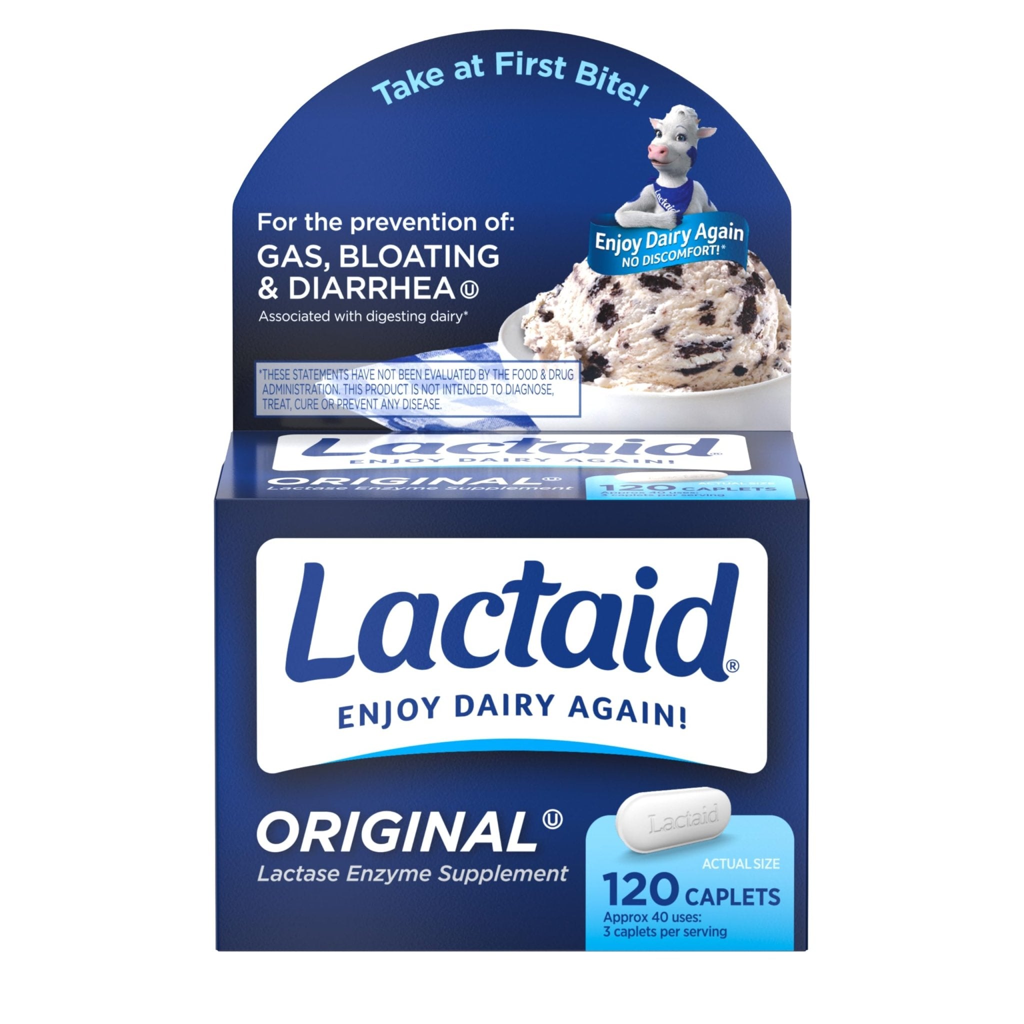 Lactaid Original Strength Lactose Intolerance Pills, 9000 FCC Natural Lactase Enzyme Dairy Relief Caplets, Helps Prevent Gas, Bloating & Diarrhea Due to Lactose Sensitivity in Adults & Kids, 120 Count - Maple Wellness Supplements