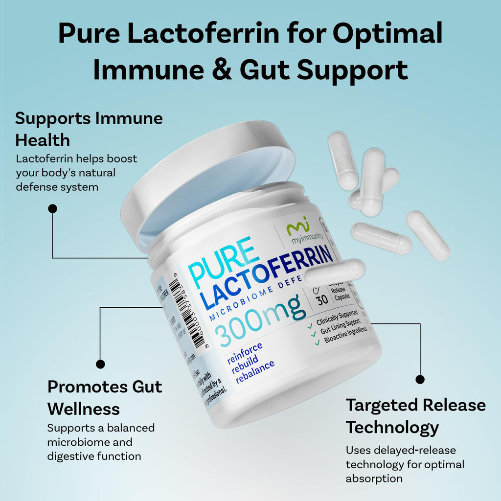 Lactoferrin 300mg Delayed Release Capsules - MyImmunity Premium Immune Support Supplement with Iron Absorption - Freeze Dried, Non-GMO, Gluten Free, Vegetarian - 30 Count (1 Month Supply) - Maple Wellness Supplements