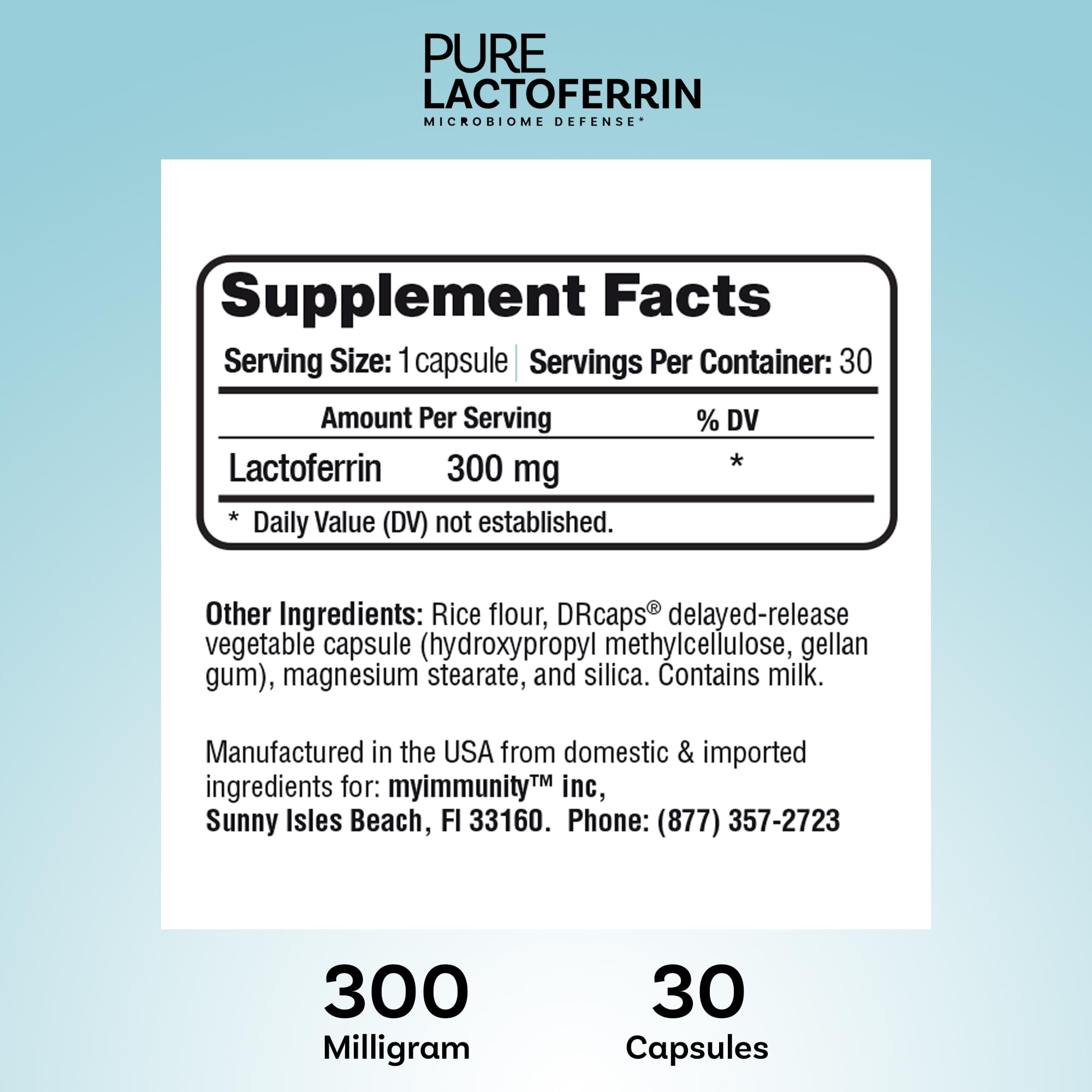 Lactoferrin 300mg Delayed Release Capsules - MyImmunity Premium Immune Support Supplement with Iron Absorption - Freeze Dried, Non-GMO, Gluten Free, Vegetarian - 30 Count (1 Month Supply) - Maple Wellness Supplements
