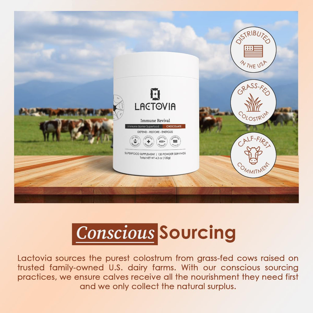 LACTOVIA Bovine Colostrum Powder – Chocolate Flavor | Grass-Fed Colostrum Supplement | Gut & Immune Health Support | Keto, Gluten & Fat-Free | for Women & Men - TrustMedUSA