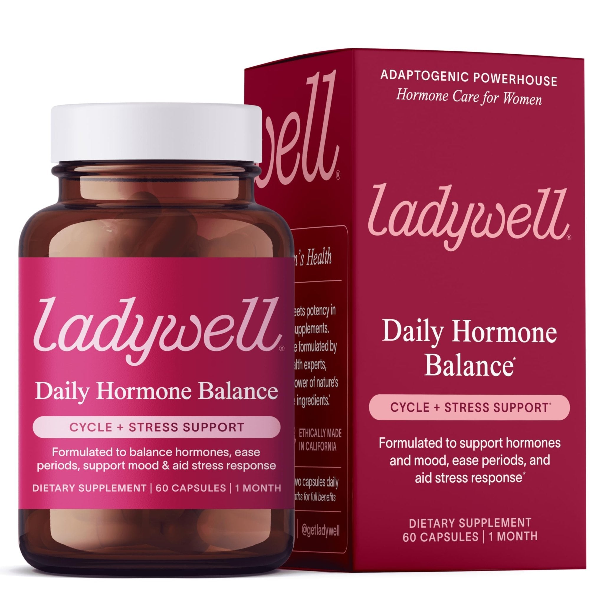 Ladywell Daily Hormone Balance Capsules | Natural Cycle Support for Women | Supports Mood, Bloating, Cramps, Skin Health & Cravings | with Chasteberry, B Vitamins, Ashwagandha, Saffron & More | 60 Ct - Maple Wellness Supplements
