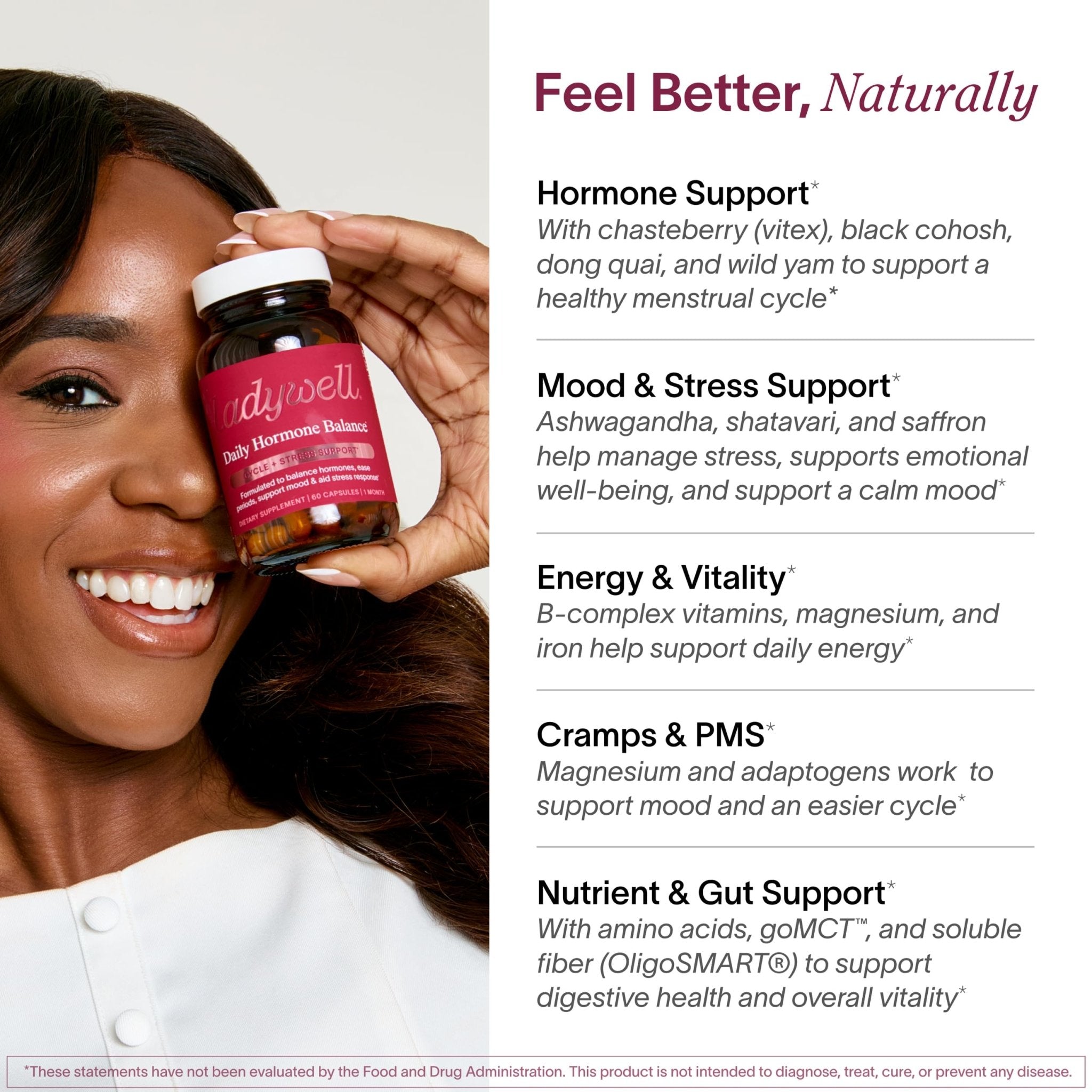 Ladywell Daily Hormone Balance Capsules | Natural Cycle Support for Women | Supports Mood, Bloating, Cramps, Skin Health & Cravings | with Chasteberry, B Vitamins, Ashwagandha, Saffron & More | 60 Ct - Maple Wellness Supplements