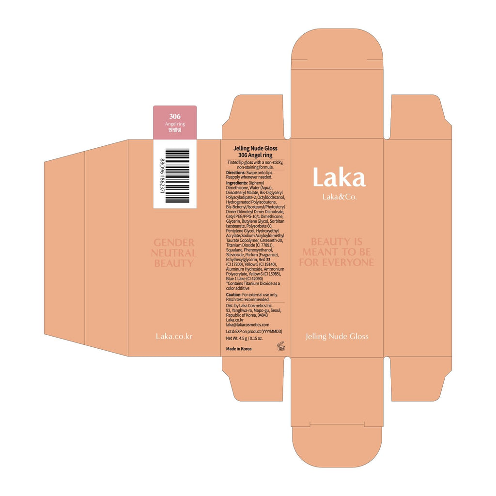 Laka Jelling Nude Gloss, 4.5g/0.15oz, Sheer Hydrating Lip Oil with No Stain, Non-Sticky, Nourishing Gloss for a Glowy Look, K-Beauty (306 Angelring) - TrustMedUSA