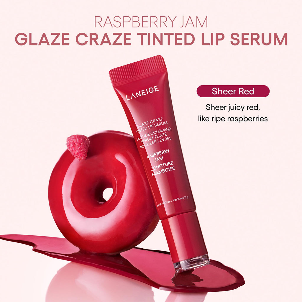 LANEIGE Glaze Craze Tinted Lip Serum, Raspberry Jam: Hydrating Lip Serum for Glossy, Nourished Lips with Plumping Polypeptides - TrustMedUSA