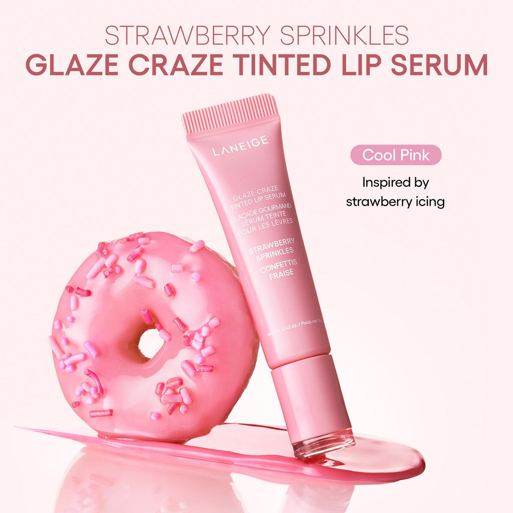 LANEIGE Glaze Craze Tinted Lip Serum, Strawberry Sprinkles: Hydrating Serum for Glossy,Nourished Lips with Plumping Polypeptides,0.42 oz - TrustMedUSA