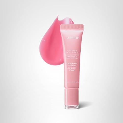 LANEIGE Glaze Craze Tinted Lip Serum, Strawberry Sprinkles: Hydrating Serum for Glossy,Nourished Lips with Plumping Polypeptides,0.42 oz - TrustMedUSA