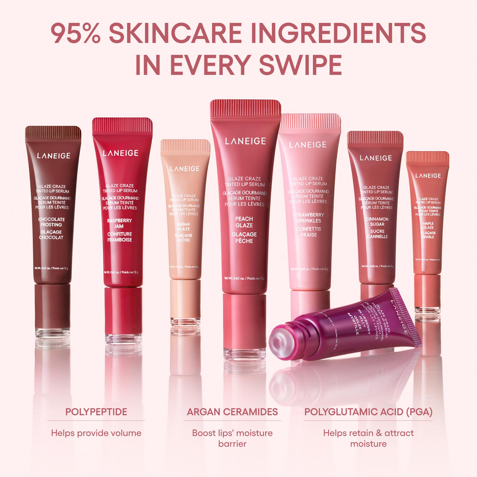 LANEIGE Glaze Craze Tinted Lip Serum, Strawberry Sprinkles: Hydrating Serum for Glossy,Nourished Lips with Plumping Polypeptides,0.42 oz - TrustMedUSA