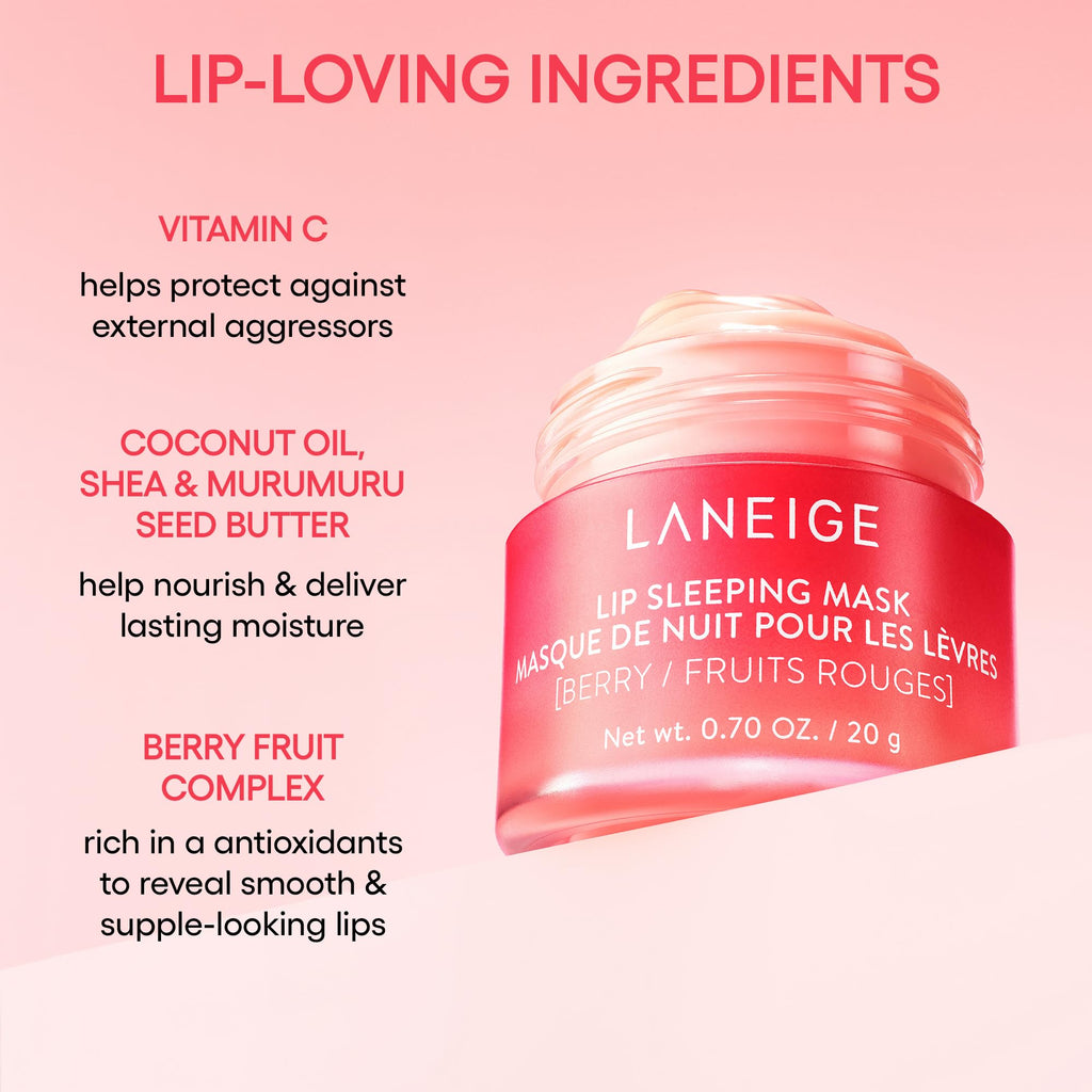 LANEIGE Lip Sleeping Mask, Berry: Nourishing Overnight Lip Treatment with Vitamin C, Shea & Murumuru Butter - TrustMedUSA